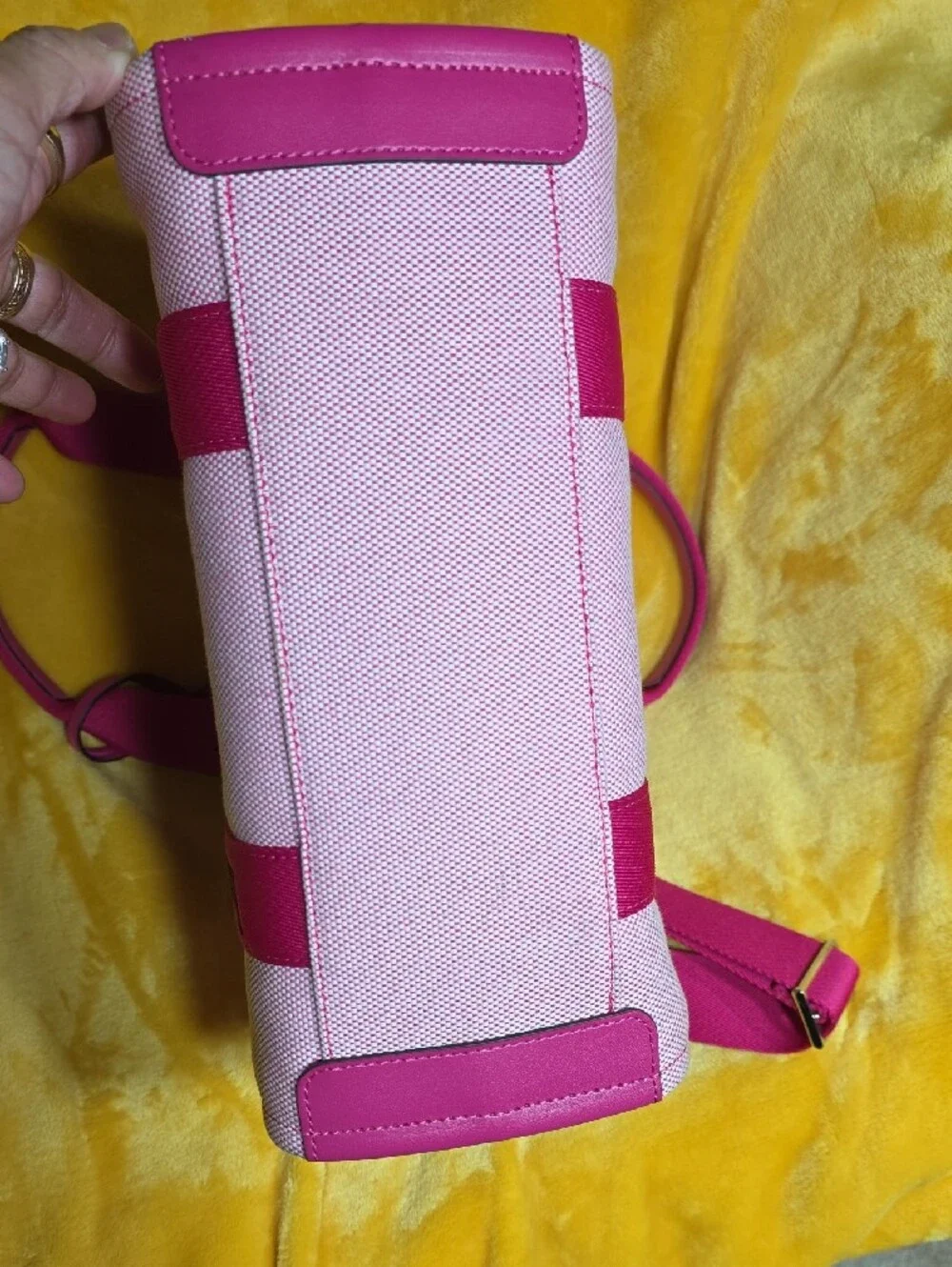 Authentic Kate Spade Pink Canvas Tote with Hot Pink Straps and Heart Charm